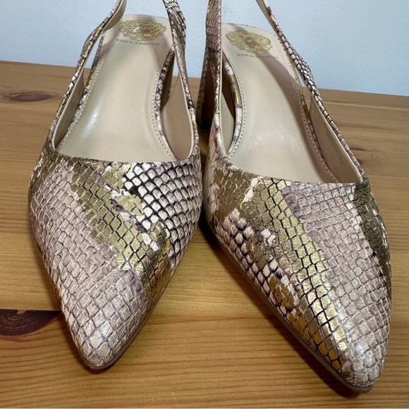 Vince Camuto | Hamden Slingback Pumps | Gold Metallic Snake Print Pointed Toe - Picture 4 of 7